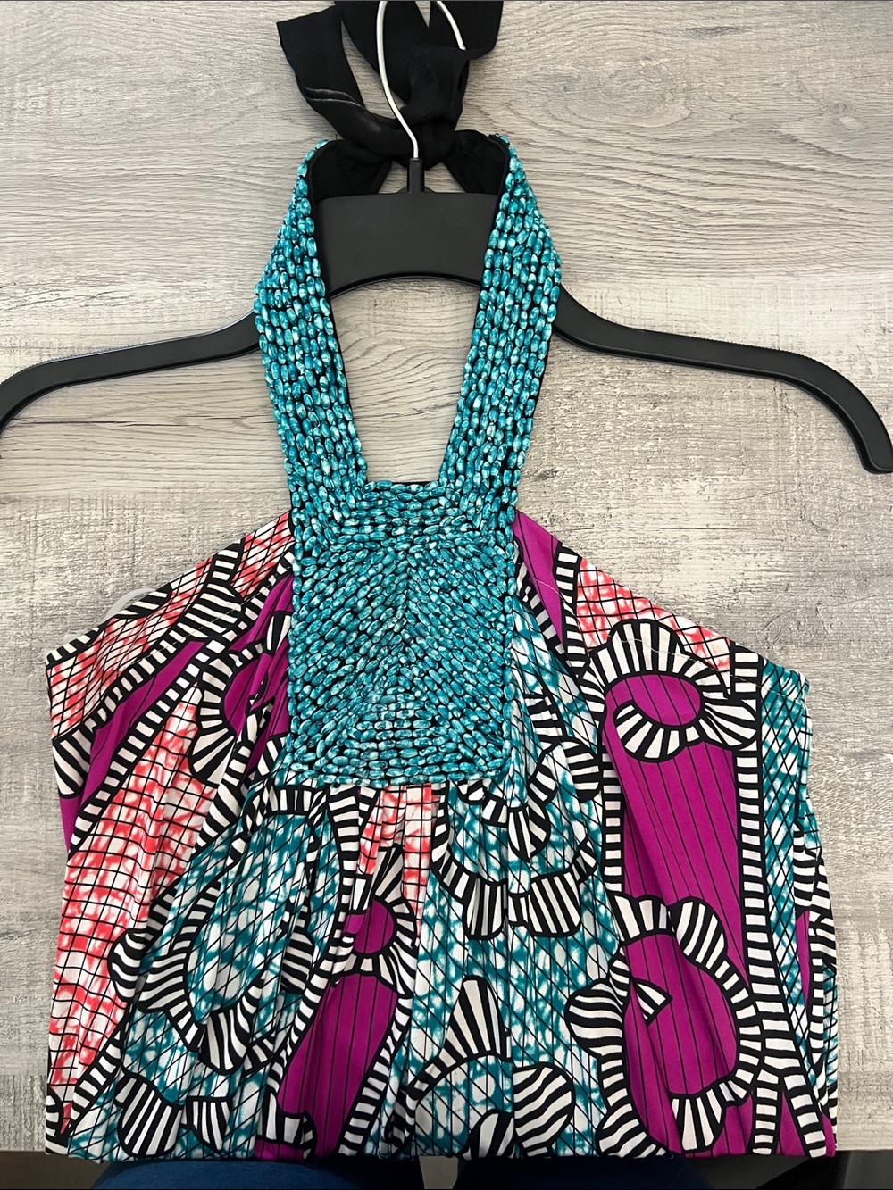 TBags Los Angeles Halter Printed Dress with Turquoise Beading